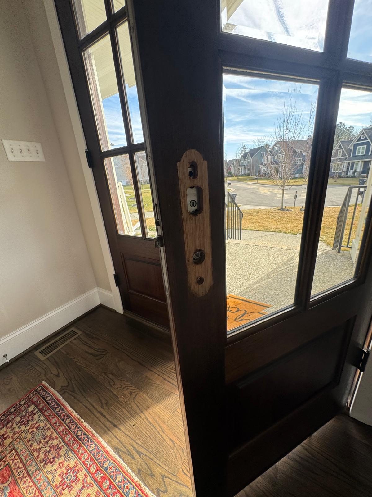 Deadbolt installation in progress